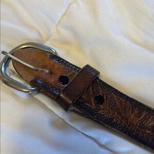 Vintage Embossed Leather Belt with Silver Buckle Eagle 36” Nice!